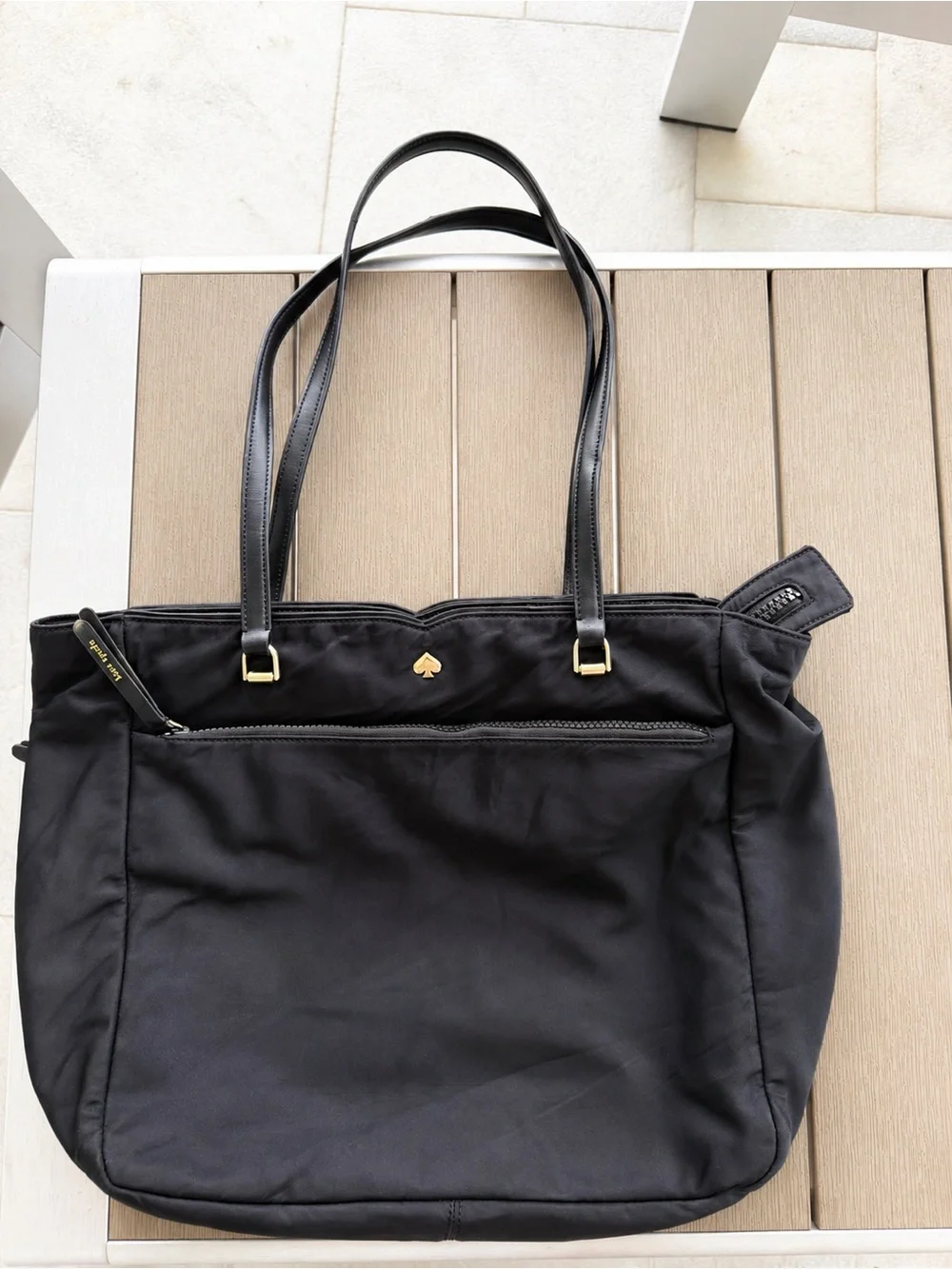 kate spade Black Nylon Tote with Gold Accents